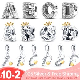 925 silver Fit Pandora Original charms DIY Pendant women Bracelets beads Multi Shape English Alphabet A-Z Charm