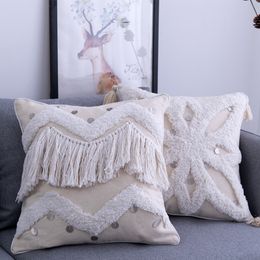 Cushion/Decorative Pillow Moroccan Style Cushion Cover 45x45cm Beige Zip Pillowcase Diamond Fringed Square Pillow Cover Home Decor For Sofa Living Room 230311