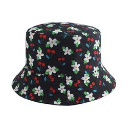 Sun Hats Caps BP Flower Cherry Wide Brim Design Bucket Women Summer Sun ats Reversible Bob Femme Floral Panama at Men Fisherman Cap P Woman Man