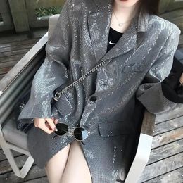 Women's Suits Blazers Korean Women Houndstooth Sequin Blazers Loose Casual Notched Collar Long Sleeve Single-breasted Office Lady Female Suit Jacket 230311