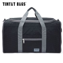 Stuff Sacks TINYAT Male Men Travel Bag Folding Bag Protable Molle Women Tote Waterproof Nylon Casual Travel Duffel Bag Black luggage T-306 230311