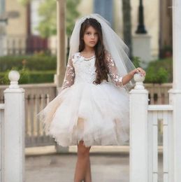 Girl Dresses Flower 2023 Lace Backless Tulle For Wedding Vintage Little Pageant Princess Kids Gown