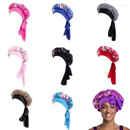 Beanies Beanie/Skull Caps Fashion Printed Satin Hat Multi-functional Elastic Beauty Salon Women Girls Western Style Ribbon Round Night