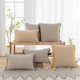 Cushion/Decorative Pillow Striped Yellow Grey Black Cushion Cover Tassel Pillowcase Woven Home Decoration Sofa Bed Living Room Sofa 45x45cm/30x50cm 230311