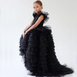 Girl Dresses Mvozein A-line Black&White Simple Flower Tulle Layers Tired Prom Dress Kid Cap Shoulder Ball Gown Celebrity