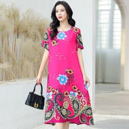 Casual Dresses Women Summer O-neck Loose Style Print Short Sleeve Beach 2023 Long Dress