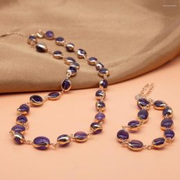 Necklace Earrings Set Natural Amethyst Freeform With Electroplated Wrap 18"handmade Bracelets And Stone For Women ABG078
