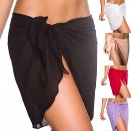 Women's Swimwear Women Beach Bikini Cover Up Solid Color Pareo Chiffon Wrap Skirt Sarong Scarf Beachwear Bathing Suit Beachwear Swimsuits Y2303