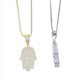 Top Quality Hip Hop Hamsa Pendants Necklaces Environmental Copper Mens Women Hiphop Jewellery Iced Out Cubic Zirconia Real Gold Silver Pated Boys Accessories