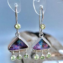 Dangle Earrings Charming Triangle Pink Purple Opal Stone Women Accessories 2023 Olive Green Crystal Pendant Tassel Earring Gift