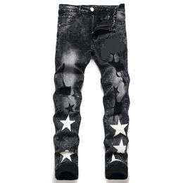 Men's Jeans Aimirs designer jeans jeans with stars jeans for regular fit pencil embroidery letter printed zipper fly black jeans Motorcycle Biker Denim Ripped man