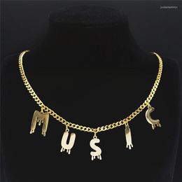 Pendant Necklaces Letter Music Stainless Steel Pendants Women/Men Gold Colour Statement Necklace Jewellery Cadenas Mujer N7003S07