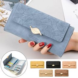 Wallets Wallet Long Style Frosted Pu Leather Leaf Buckle Zipper Large Capacity Pendant Card Holder Chequebook Pocket With Id Window