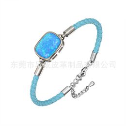 Bracelets Noble Lucky Opal Stone Disc Fantasy Gradient Mature Women's Girl Gift Cowhide Rope Bracelet