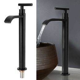 Bathroom Sink Faucets Universal G1/2 Simple Black Stainless Steel Single Cold Water Faucet Kitchen Bathroom Countertop Basin Sink Tap Waterfall Faucet 230311
