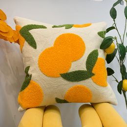 Cushion/Decorative Pillow DUNXDECO Orange Cushion Decorative Pillow Case Modern Nordic Garden Fruit Cotton Thread Embroidery Cotton Sofa Chair Coussin 230311