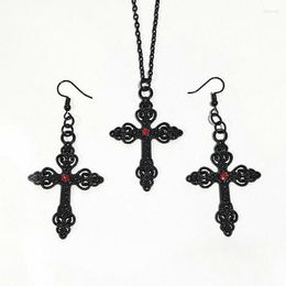 Dangle Earrings Goth Black Alloy Cross Necklace Ear Crochet Adornment Charm Ornate Big Pendant Statement Punk Jewelry Valentines Gift Women