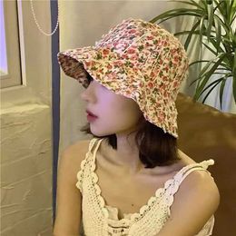 Wide Brim Hats Le Floral Bucket Hat for Women Spring and Summer Sun Protection Basin Cap Short-brimmed Japanese Fisherman Caps Fairy Hats P230311