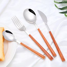 Dinnerware Sets 4 Kinds Of Reusable Wood Stainless Steel Cutlery Forks/spoons/cutlery Kitchen Accessories Supplies 3pcs