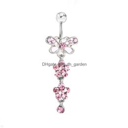 Navel Bell Button Rings D0030 Bowknot Belly Stud Pink Colour Drop Delivery Jewellery Body Dhgarden Dhdlt
