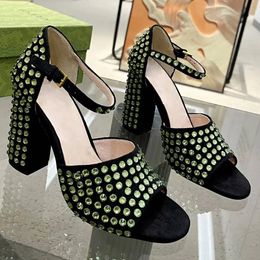 Luxury Thick heel diamond sandals shine crystal slipper sexy Party high heeled Rome sandal women shoes
