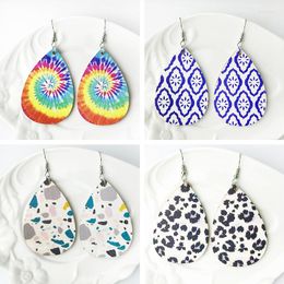 Dangle Earrings Tie Dye Pattern Wood For Women Teardrop Art Painting Bohemia Jewellery Leopard Print Geometric Trendy Waterdrop