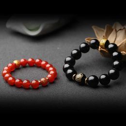 s Natural Obsidian eight guardians Red Agate Zodiac life Bracelet lovers Buddha beads bracelet