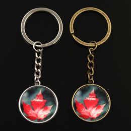 Key Rings New Keychain Jewellery With Silver Colour Plated Canada Maple Leaf Glass Cabochon Car Accessories Keychain Ring For Unisex R230311