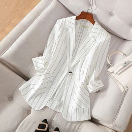 Women's Suits Blazers Summer Fashion Women Blazer Notched Collar Jacket Casual Korean Suit Coat Stripe Loose Office Lady Blazers Outerwear 230311