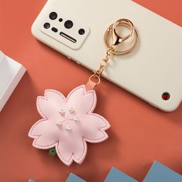 Key Rings High Quality PU Sakura Luxury Keychain Leather Pendant Flower Keyring Charms Car Keychain Couple Gift Original Keycha