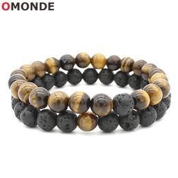 Strand Multi Colour Natural Lava Stone Bracelets Druzy Green White Black Tigers Eye Beads Beaded String Wristband For Men Women Jewellery Stra