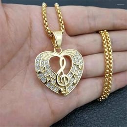 Pendant Necklaces Women's Men's Music Note Heart Necklace & Gold Colour Stainless Steel Iced Out Tennis Chain Hip Hop Jewellery For