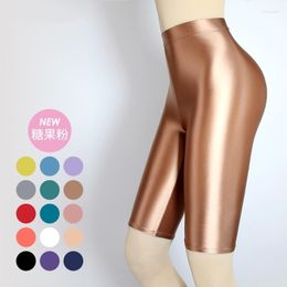 Women's Shorts Summer Spring Glossy Satin Sexy Women Casual Plus Size High Waist Tight Knee-Length Leggings Bottoms