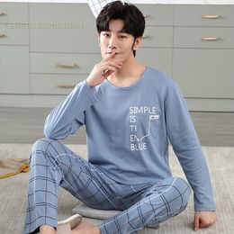 Men's Sleepwear Brand Autumn Men's Cotton Pajamas Letter Striped Sleepwear Cartoon Pajama Sets Casual Lounge Suits Pyjamas Plus Size 3XL Pijama 230311