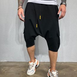 Men's Shorts Cotton Harem Pants Mens Solid Elastic Waist Streetwear Joggers 2023 Baggy Drop-crotch Casual Trousers For MenMen's