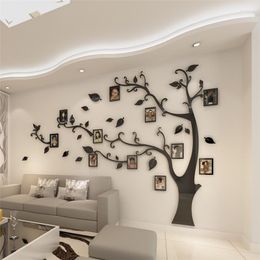 Wall Stickers 3D Acrylic Tree Po Frame Crystal Mirror Paste On TV Background DIY Family Decor