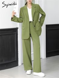 Women's Suits Blazers Syiwidii Women Suits Office Sets Oversized Solid Long Sleeve Blazer Women High Waisted Casual Wide Leg Suits Pants Set 230311