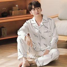 Men's Sleepwear Men's Letter Cotton Pyjamas Homme 2 Pieces Lounge Sleepwear Pijama Autumn Bedgown Home Clothes Man PJs Pure Cotton Pajamas Set 230311