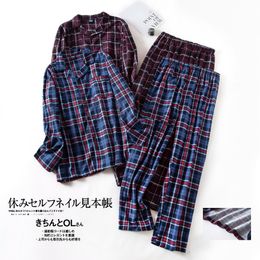 Men's Sleepwear 7xl -large Plus Size Men's Autumn and Winter Plaid Design Long-sleeved Trousers Suits Flannel Home Clothes Men Pyjamas Set 230310