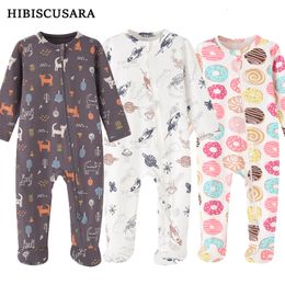 Rompers born Baby Cotton Rompers Boys Girls Full Sleeve Pyjamas Autumn Spring Infant Cartoon Jumpsuit Foot-wrapped Pjms 230311