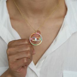 Chains Fashion Gold Colour Chian 45 5cm Round Eye Pendant Filled Colourful Rainbow Big Turkish Evil Bohemia Women Long Necklaces