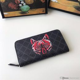 2019 brand long wallet leather wolf head men's clutch bag luxury designer card bag wallet brand zipper wallet 451273213d