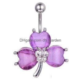 Navel Bell Button Rings D0688 Purple Colour Leave Belly Stud For Fashion Jewellery Piercing Body Drop Delivery Dhgarden Dhceo