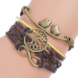 Charm Bracelets Vintage Braided Leather Multilayer Bracelet Adjustable Stainless Steel Lucky Bird Tree Of Life Jewelry And Accessories