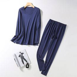 Men's Sleepwear 80%Silk 20%Cotton Mens Pyjama sets Knitting silk O-neck sleepwear Autumn Winter Men undershirts and underpants Warm nightwear 230311