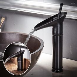 Kitchen Faucets Brushed Black Basin Bamboo Shaped Bathroom Tap Single Handle Sink Mixer Cold Deck Mounted Antique