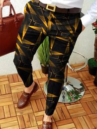 Mens Pants Business Casual Trousers Geometric Pattern Print Straight Long Spring Autumn Fashion Streetwear Clothing 230310