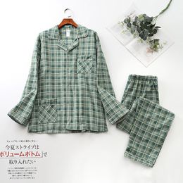 Men's Sleepwear Pajama Men Clothing Sets for Spring Autumn and Winter Long-sleeved Trousers Suits Brushed Cloth Cotton Plaid Pajamas Men Suit 230311