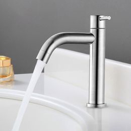 Bathroom Sink Faucets Silver Kitchen Sink Faucet Stainless Steel Washbasin Faucets Single Cold Water Tap for Kitchen Bathroom Basin Water Taps 230311