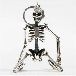 Foldable skeleton pendant key chain for men women antique silver Colour metal alloy skull bag charm key ring car keychain keyring2724